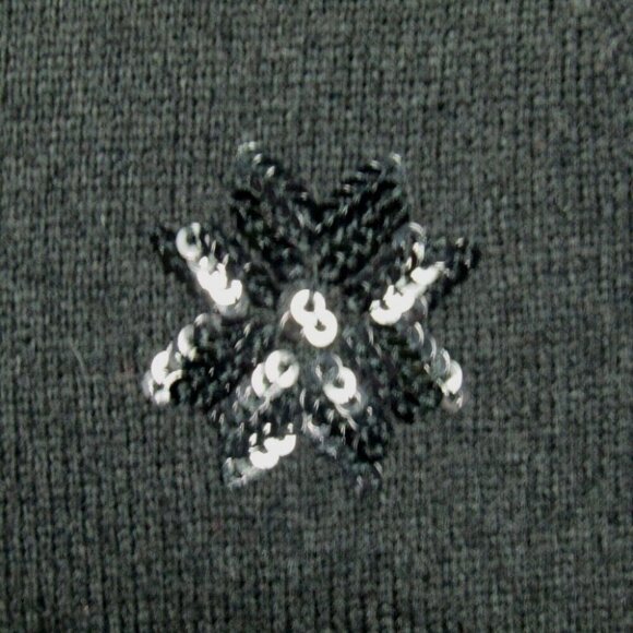 Talbots Black Sequin Snowflake Lambswool Blend Sweater Womens Size M Pullover - Picture 4 of 7